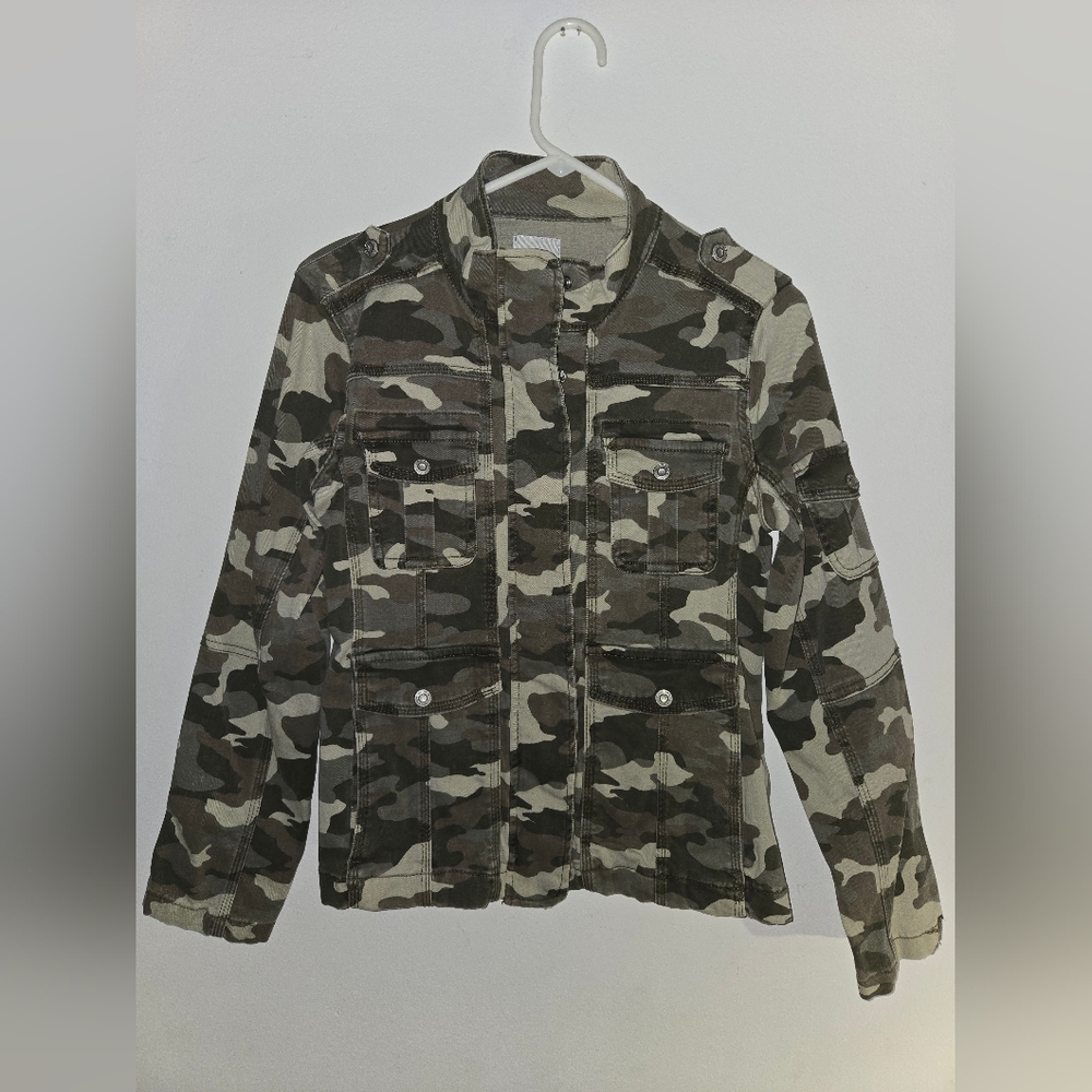 Kensie Jeans Womens Camouflage Jacket Small Cotton/Spandex Military Style